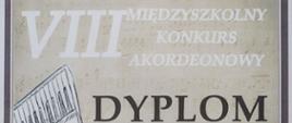 Dyplom laureata dla Sebastiana Florka uzyskany na VIII Międzyszkolnym Konkursie Akordeonowym w Nowym Tomyślu.