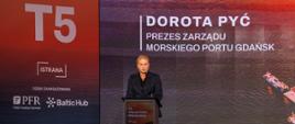 Prezes zarządu Morskiego Portu Gdańsk Dorota Pyć w trakcie wypowiedzi
