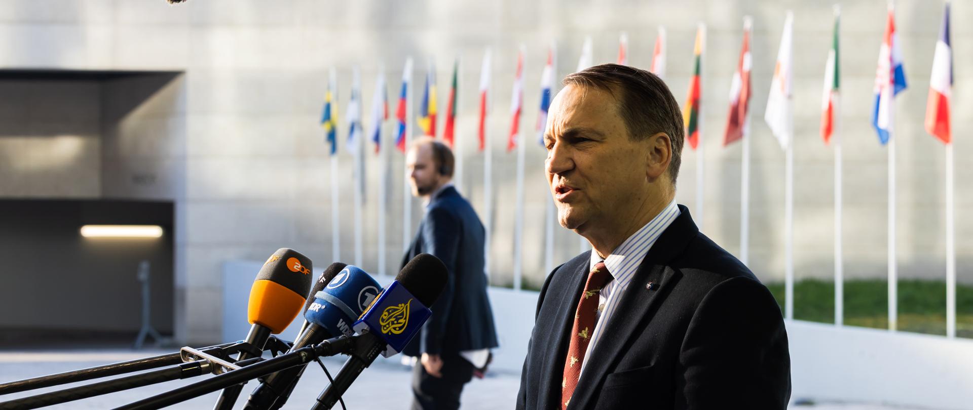 Minister Radosław Sikorski during interview before EU FAC meeting.