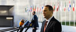 Minister Sikorski during interview before EU FAC meeting
