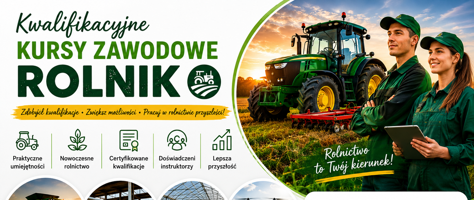 Kwalifikacyjne Kursy zawodowe- zdjęcie dwóch rolników iz treścią zachęcającą do udziału w kursach
