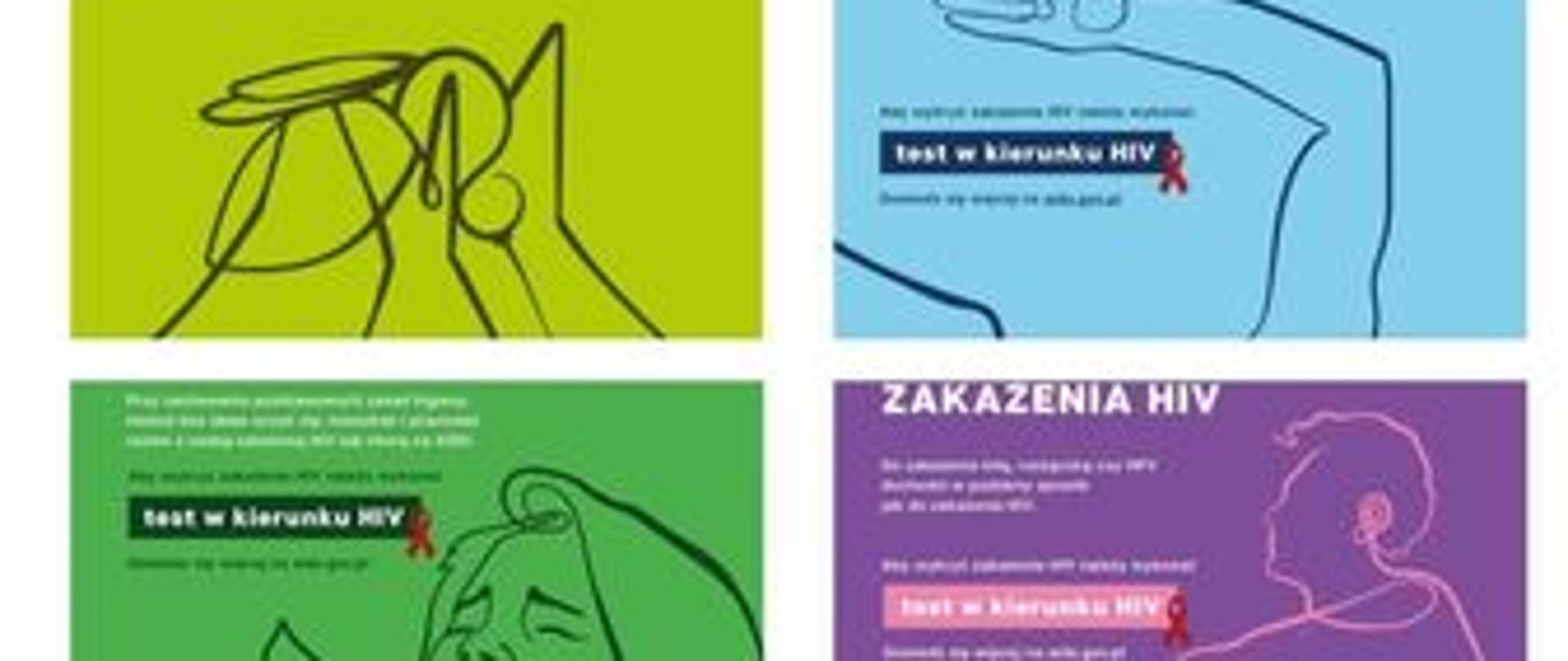 Na plakacie znajdują się 4 fragmenty infografik kampanii czy wiesz, że ... dotyczące sposobów zarażenia się HIV