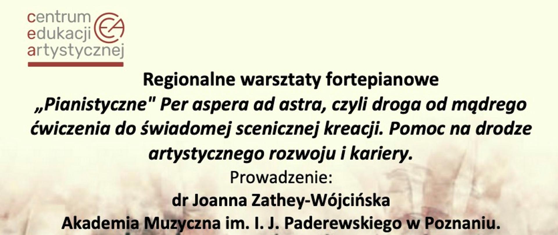 Na żółtym tle u doły symbol klawiatury, powyżej informacje dotyczące warsztatów, w lewym górnym rogu logotyp Centrum Edukacji Artystycznej 