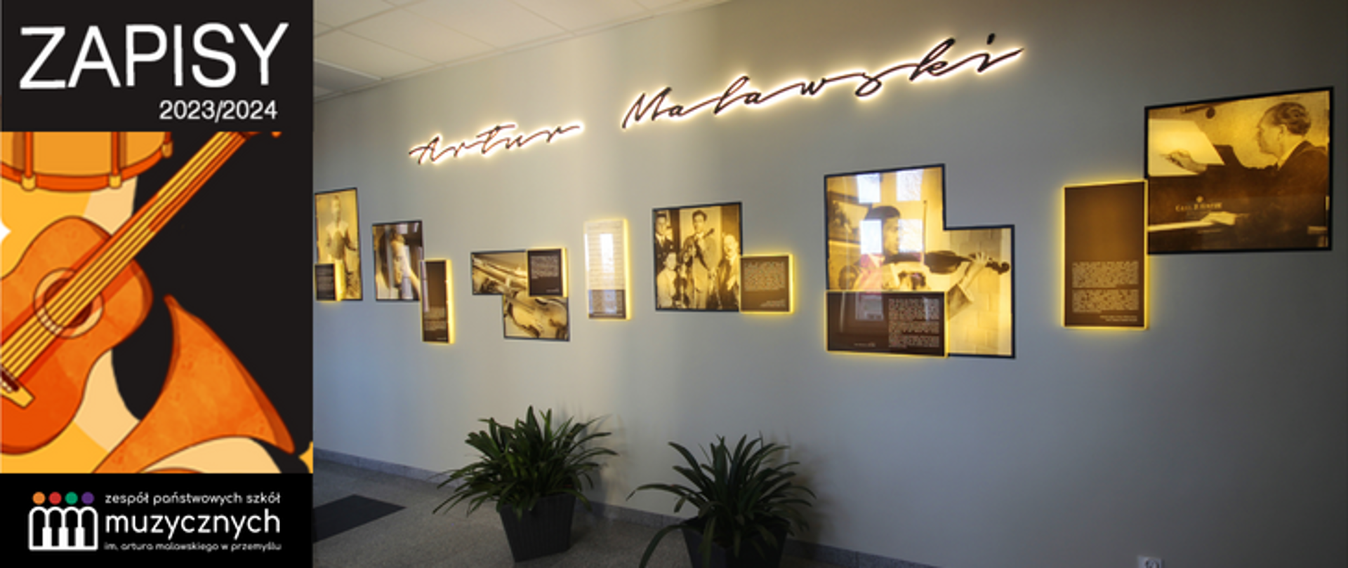 grafika zapisów do szkoły wraz ze zdjęciem wnętrza szkoły