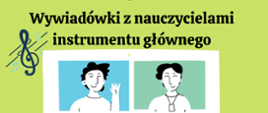 
Na seledynowym tle plakatu czarny napis, po środku grafika - rysunek ludzi, obok kolorowe nuty.