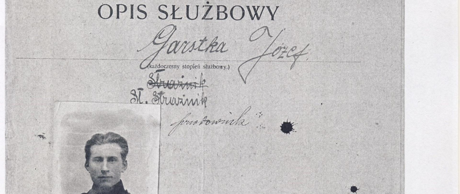 Józef Garstka - opis służbowy