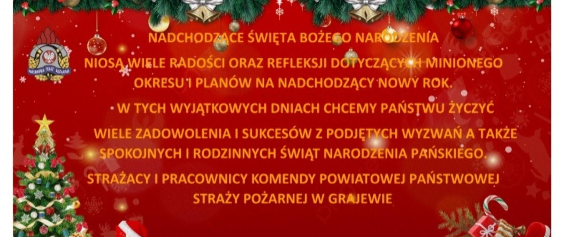 Świąteczne życzenia na czerwonym tle