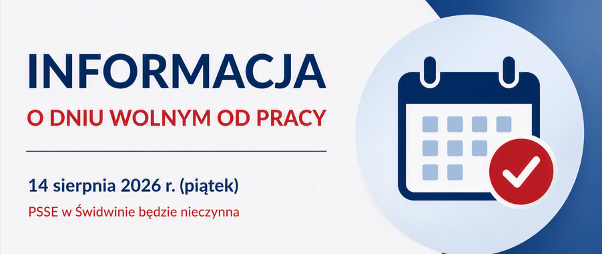Informacja o dniu wolnym 14.08.2026