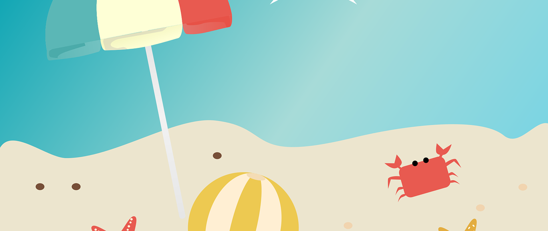 Grafika akcji „Zdrowe i bezpieczne wakacje” rysunkowa plaża 