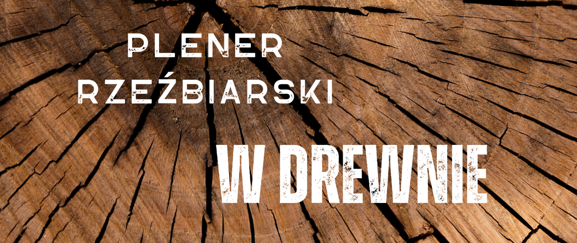 na tle struktury drewna napis plener rzeźbiarski w drewnie