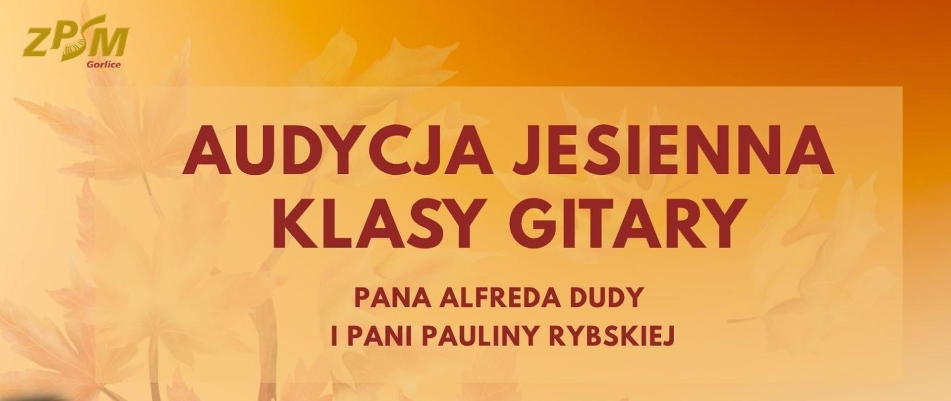 Audycja klas gitary. Lis i gitara w tle. 