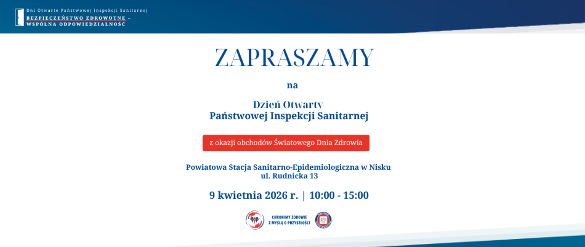 Grafika zachęcająca do udziału w Dniu Otwartym Powiatowej Stacji Sanitarno-Epidemiologicznej w Nisku 9 kwietnia w godzinach 10:00-15:00