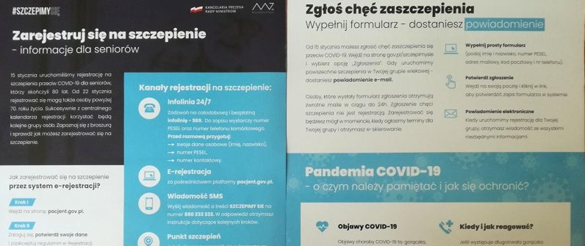 Widok dwóch stron ulotki informacyjnej na temat akcji #SZCZEPIMYSIĘ