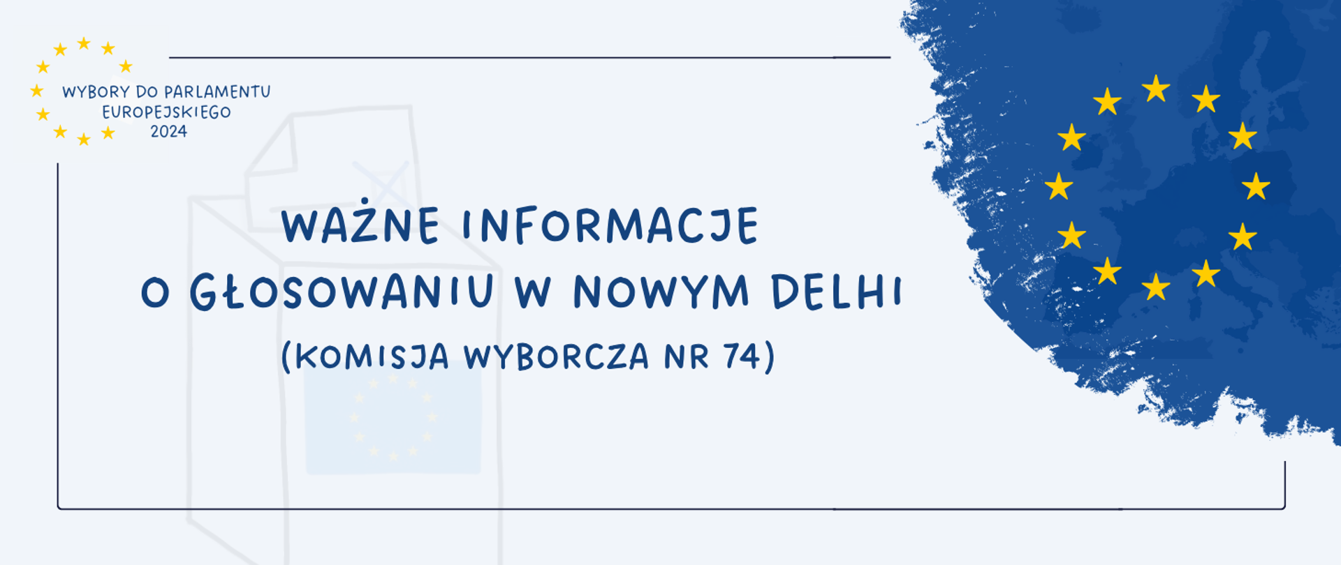 Plansza z napisem: ważne informacje o głosowaniu w nowym delhi, w komisji wyborczej nr 74