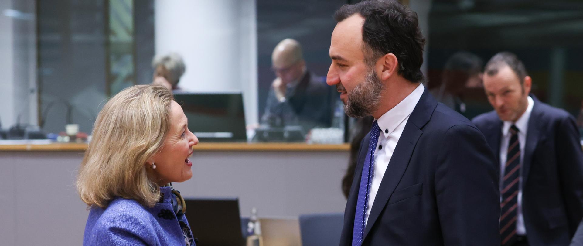 Wiceminister finansów Paweł Karbownik na posiedzeniu Rady ECOFIN w Brukseli