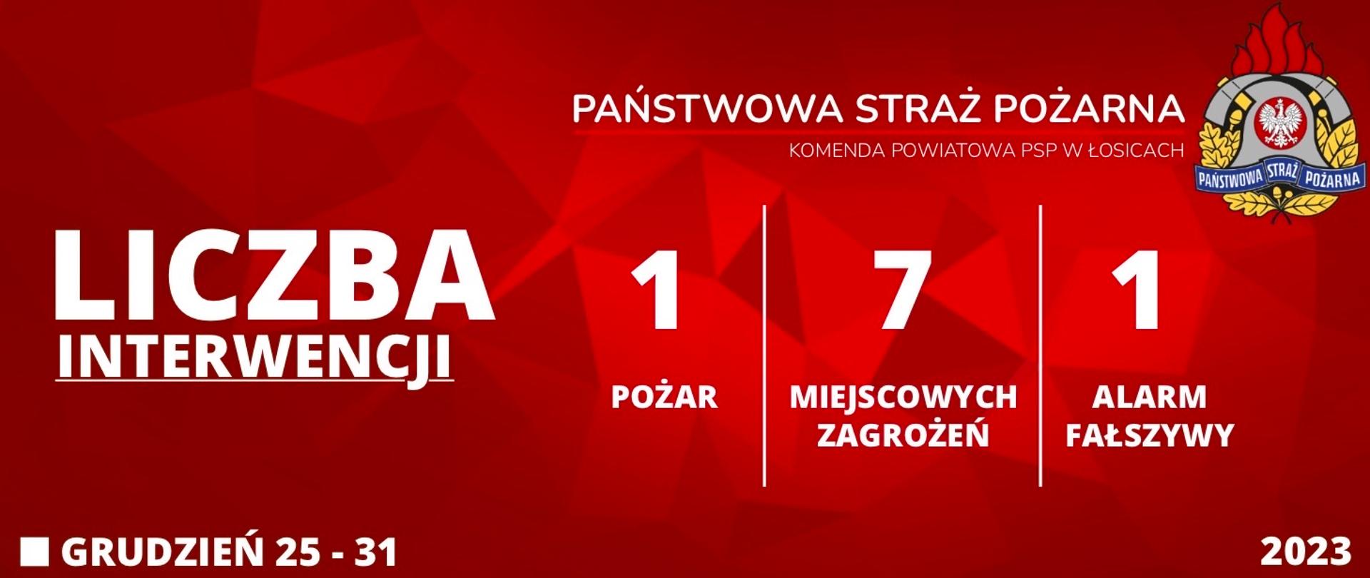 Liczba interwencji 25 - 31 Grudzień 2023