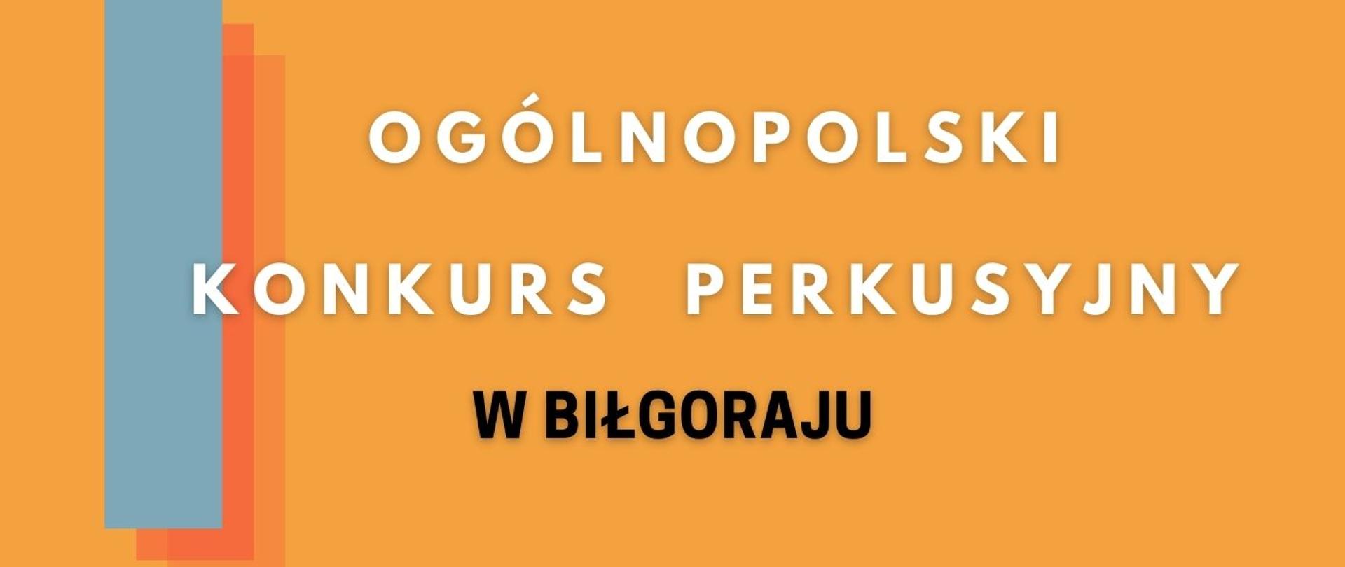Pomarańczowo-szary plakat informujący o konkursie perkusyjnym.