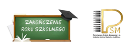 Grafika plakatu z logo szkoły dotycząca zakończenia roku szkolnego 2025/2026