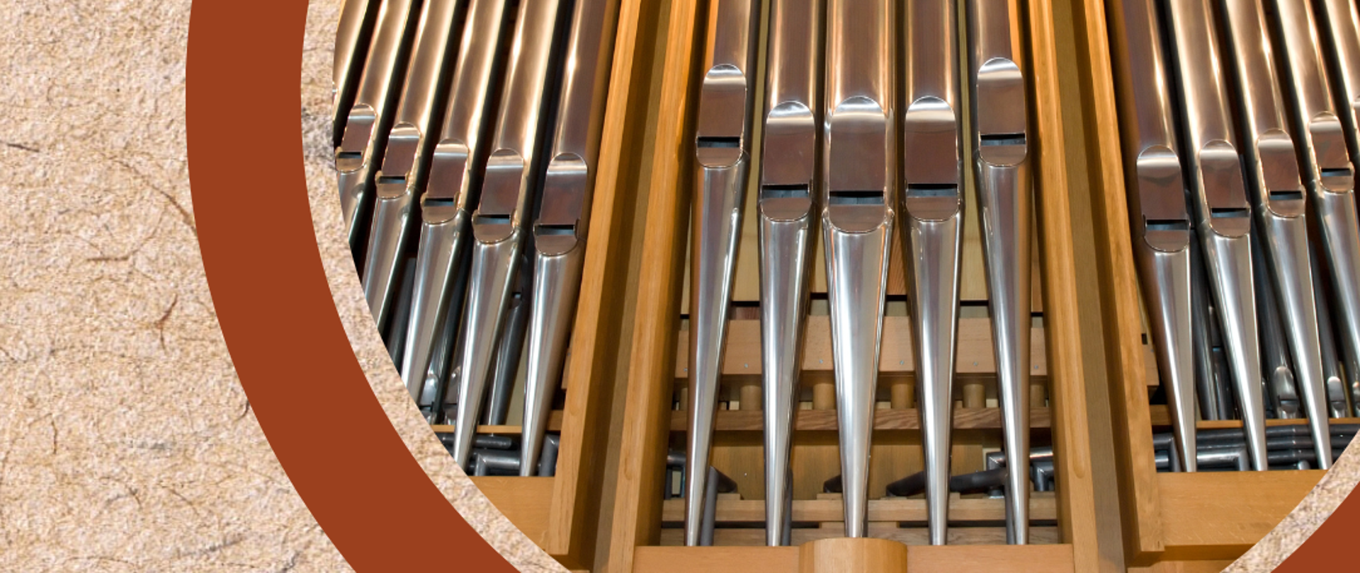 Plakat w kolorze brązowym ze zdjęciem organów