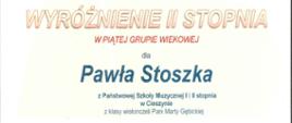 Dyplom dla Pawła Stoszka
