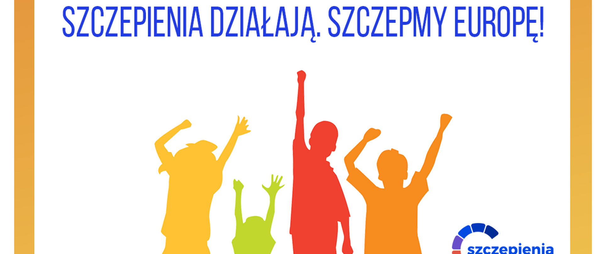 Logotyp XIII Europejskiego Tygodnia Szczepień. Kolorowe sylwetki dzieci, a powyżej napis: Rozpoczynamy XIII Europejski Tydzień Szczepień pod hasłem: Szczepienia działają. Szczepmy Europę!