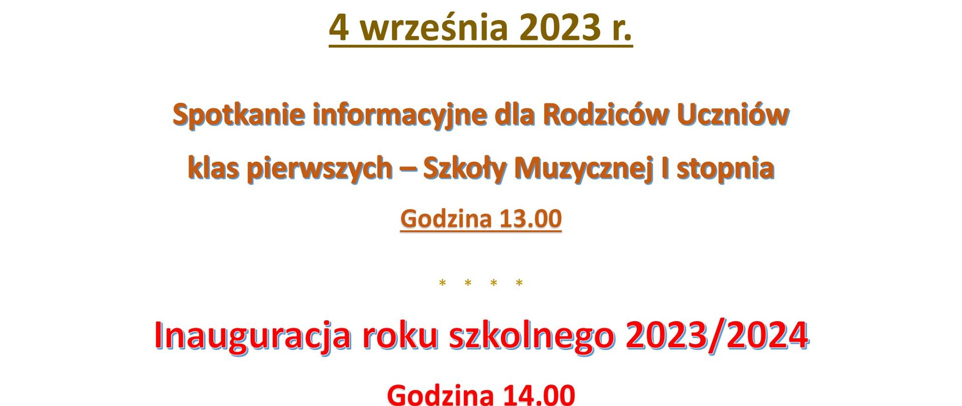 Plakat na białym tle z informacjami o rozpoczęciu roku szkolnego