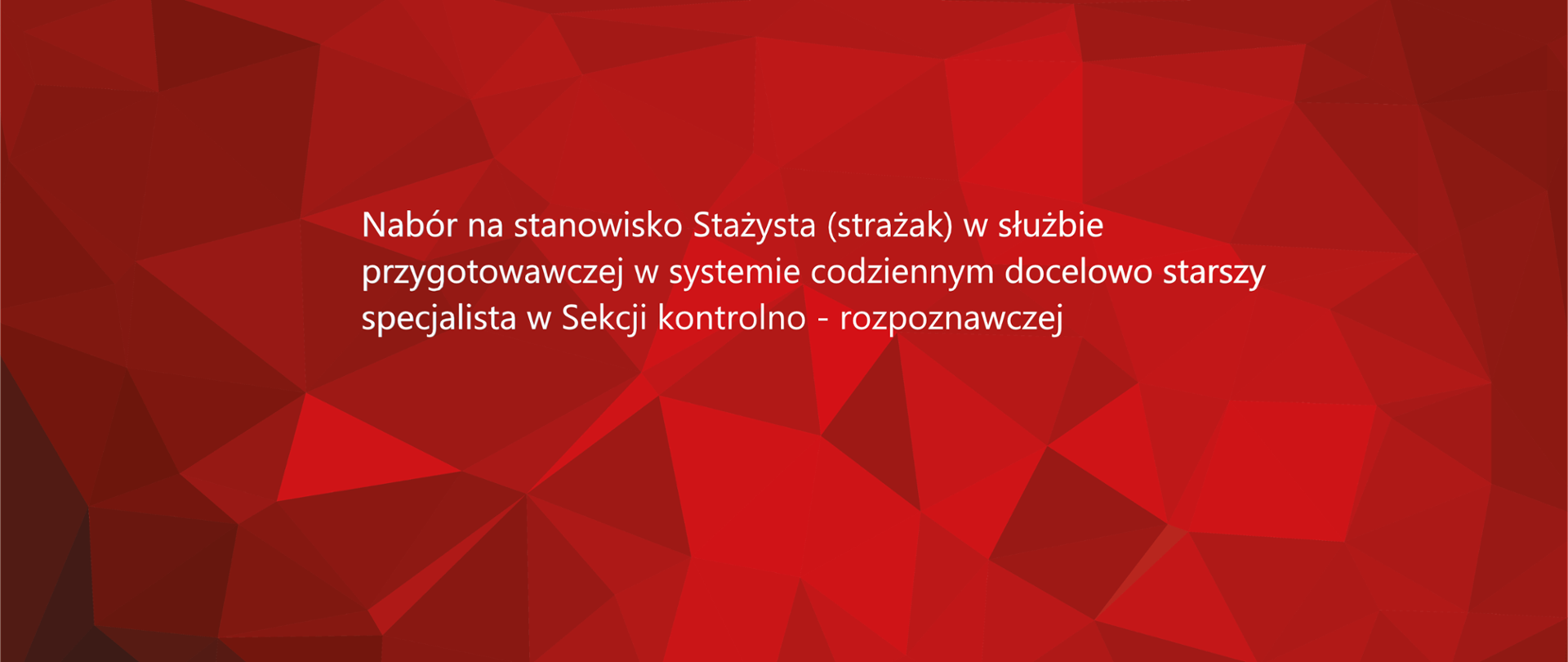 Zdjęcie przedstawia tekst: "Nabór na stanowisko Stażysta (strażak) w służbie przygotowawczej w systemie codziennym docelowo starszy specjalista w Sekcji kontrolno - rozpoznawczej"