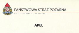 Logo PSP i napis Państwowa Straż Pożarna APEL