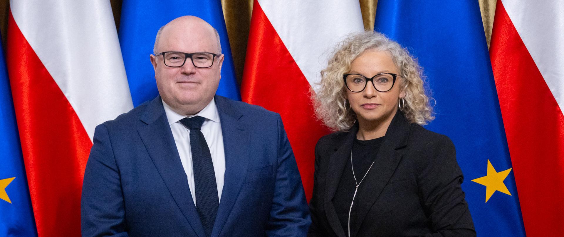 Pełnomocniczka Rządu do Spraw Równości Katarzyna Kotula i Ambasador Nowej Zelandii w Polsce Paul Ballantyne podczas spotkania w KPRM