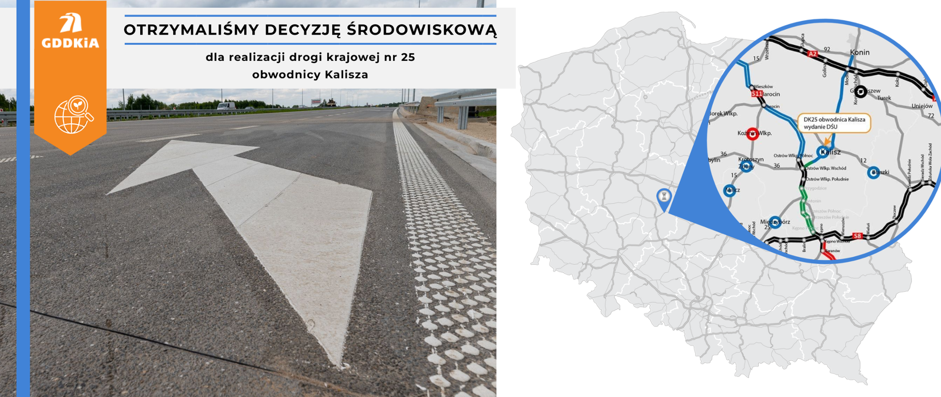 Infografika dot. wydania DŚU dla obw Kalisza w ciągu DK25