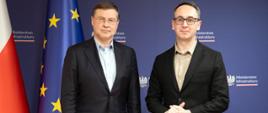 Wiceprzewodniczący Komisji Europejskiej Valdis Dombrovskis oraz minister infrastruktury Dariusz Klimczak