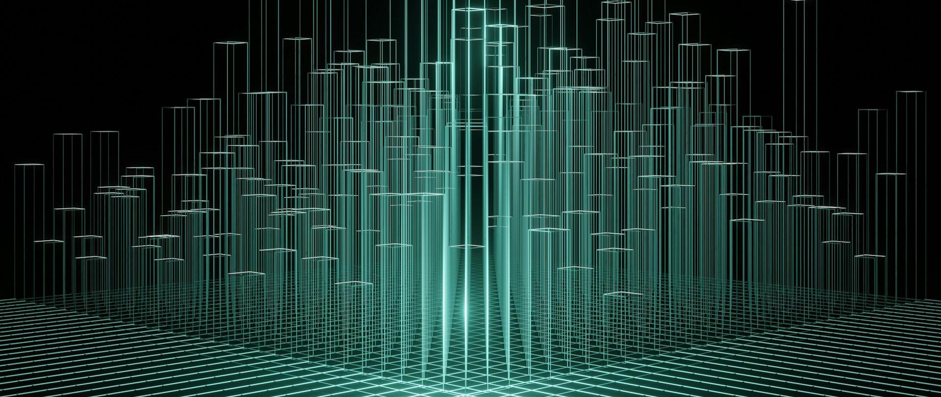 Przezroczyste sześciany o różnej wysokości ustawione obok siebie