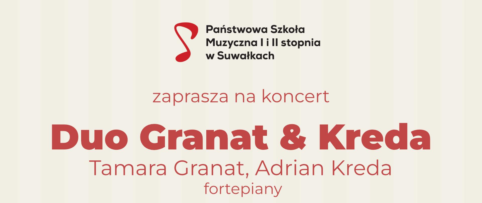 Plakat koncertu: Duo Granat & Kreda, Tamara Granat, Adrian Kreda fortepiany