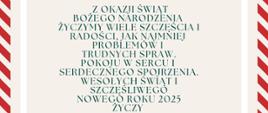 Z okazji Świąt Bożego Narodzenia życzymy wiele szczęścia i radości, jak najmniej problemów i trudnych spraw, pokoju w sercu i serdecznego spojrzenia. Wesołych Świąt i szczęśliwego Nowego Roku 2025 życzy Dyrektor PSM I stopnia w Szprotawie wraz z pracownikami.