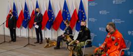Funkcjonariusze z psami podczas konferencji