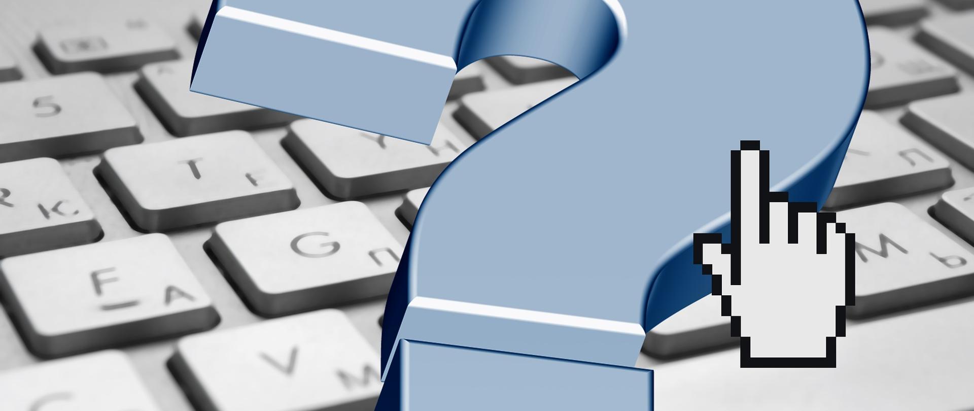 znak zapytania na tle klawiatury komputera.