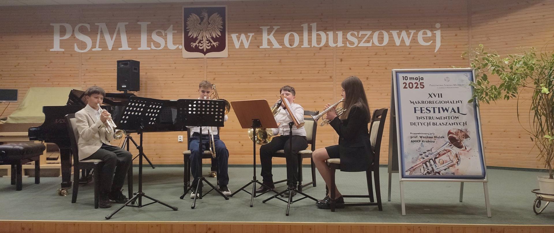 Kwartet Instrumentów Dętych Blaszanych naszej szkoły podczas XVII Makroregionalnego Festiwalu Instrumentów Dętych Blaszanych w Kolbuszowej