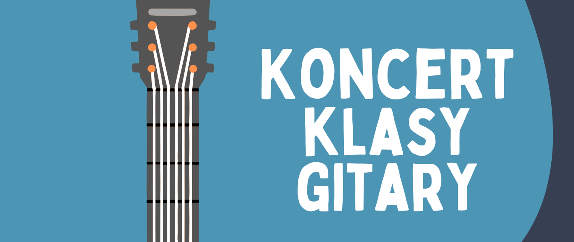 Plakat na granatowo niebieskim tle. Z lewej strony plakatu znajduje się grafika przedstawiająca gitarę klasyczną. Z prawej strony plakatu znajdują się informacje dot. koncertu klasy gitary p. Stanisława Janaszaka, który odbędzie się w piątek 19.12.2025 roku o godzinie 16:30. 
