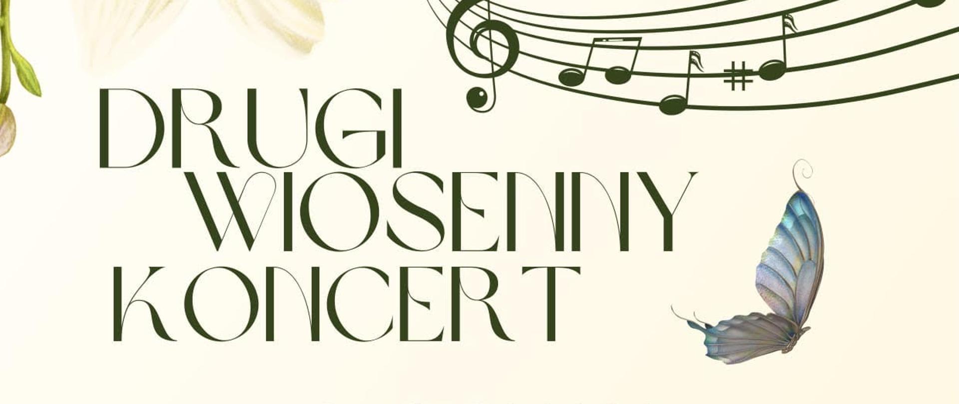 plakat z postacią dyrygenta z napisem: Drugi wiosenny koncert 19 marca 2026r. godzina 17:00 Orkiestra wojskowa w Elblągu oraz uczniowie sekcji instrumentów dętych i perkusji zpsm sala koncertowa ZPSM. Rezerwacja miejsc: 697727986