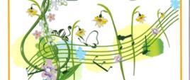 Grafika utrzymana jest w jasnej, wiosennej stylistyce. Centralnym elementem jest zielony klucz wiolinowy płynnie przechodzący w pięciolinię, ozdobiony drobnymi kwiatami w kolorze żółtym, fioletowym i błękitnym. W tle widoczne są delikatne akwarelowe plamy w odcieniach zieleni i błękitu.
