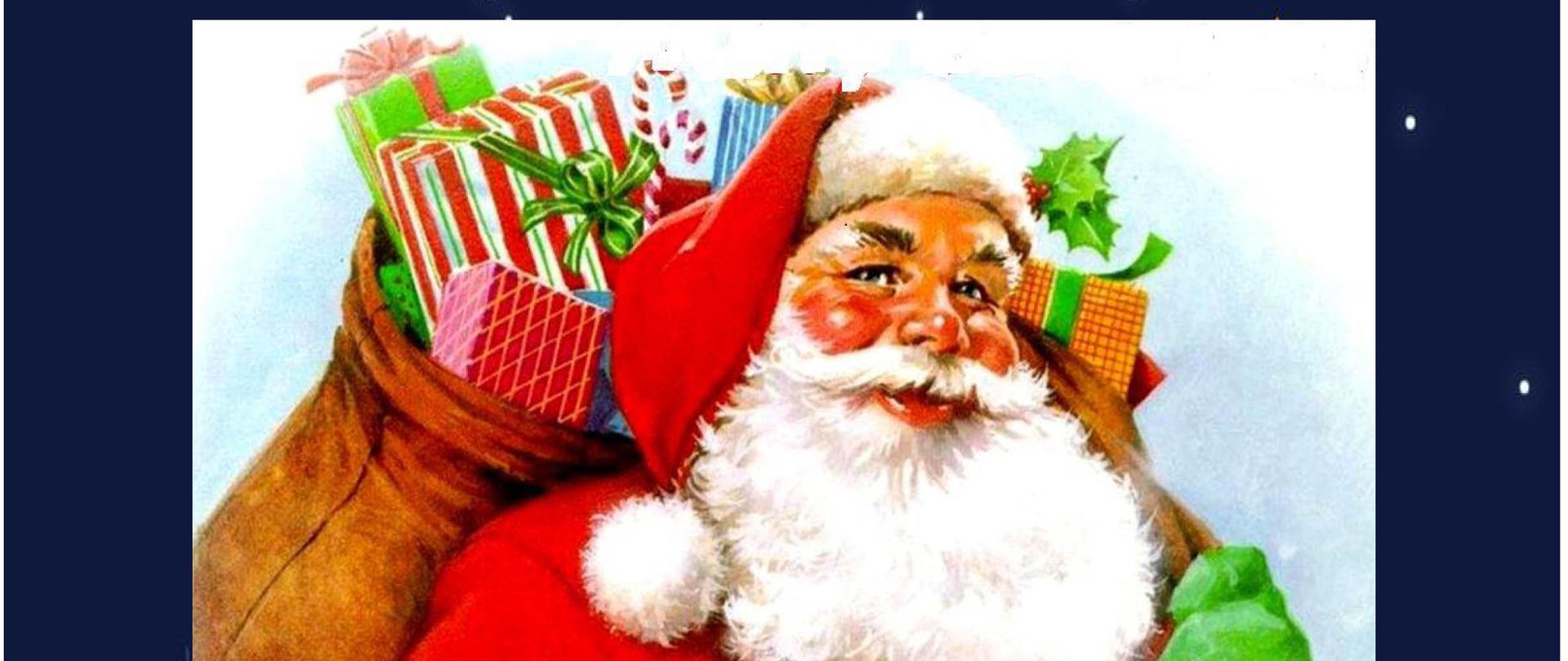 Plakat przedstawia zapowiedź koncertu mikołajkowego na granatowym tle na środku plakatu znajduje się Mikołaja na górze plakatu Państwowa Szkoła Muzyczna I i II stopnia Mikołajki 2024 4 grudnia 2024 godz. 16.00 , poniżej pisze: W programie: Mikołajkowe impresje muzyczne z wątkiem patriotycznym wystąpią : Zespół wokalny i instrumentalny, soliści i orkiestra zapraszamy