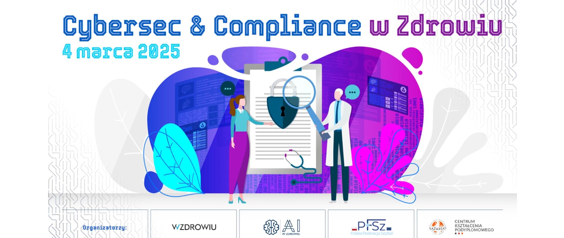 Grafika zawiera plakat Cybersec & Compliance w Zdrowiu