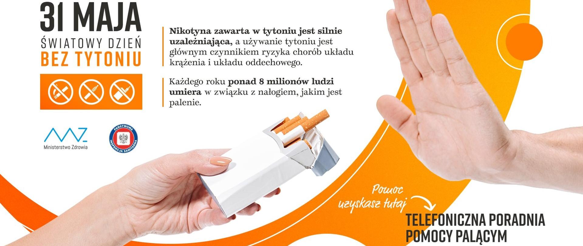 Dłoń częstuje papierosem druga dłoń wykonuje gest odmowny