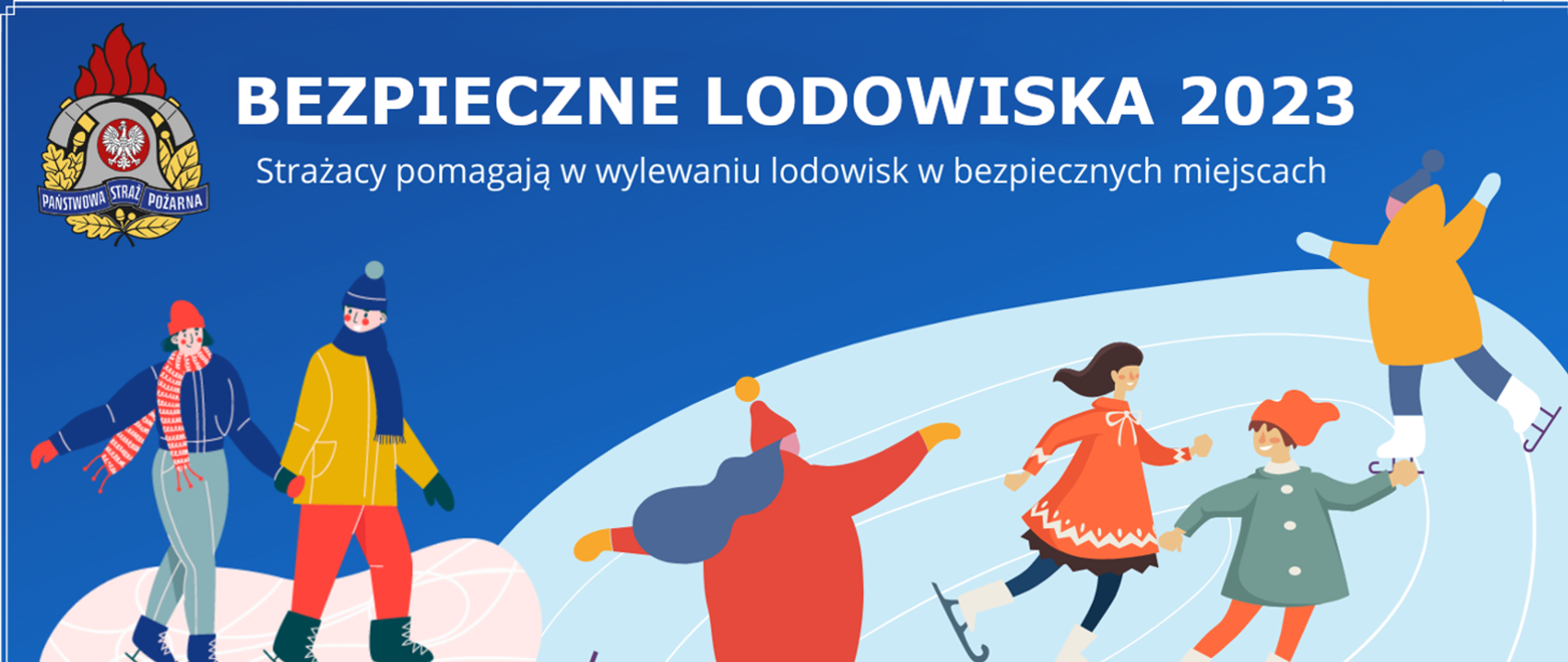 Plakat akcji Państwowej Straży Pożarnej "Bezpieczne lodowiska 2023".