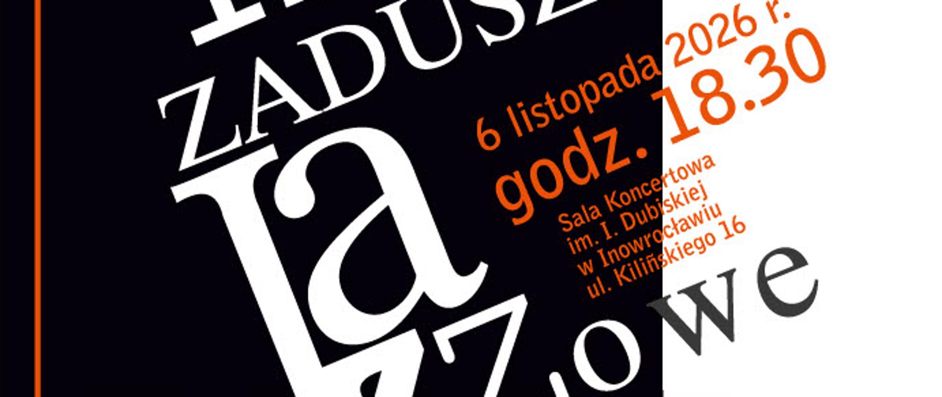 Zaduszki Jazzowe 2026 plakat. Czarne tło - postacie solistów występujących w koncercie