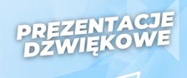 Plakat promujący prezentacje dźwiękowe organizowane przez Nowe Horyzonty Studio. Na jasnoniebieskim tle widnieje duży napis „Prezentacje dźwiękowe”, logo studia w centralnej części oraz symbole nut muzycznych po bokach. Na dole znajdują się logotypy partnerów i informacja o dofinansowaniu projektu ze środków Programu Fundusz Młodzieżowy na lata 2022–2033.