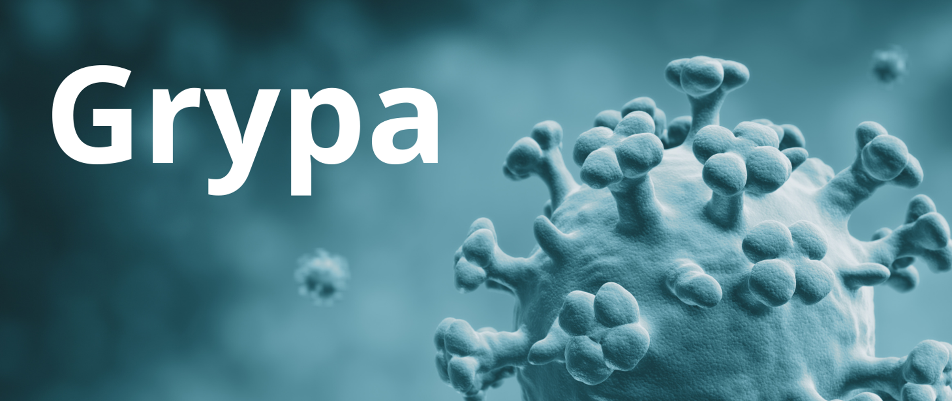 grafika przedstawia wirusa grypy i napis GRYPA