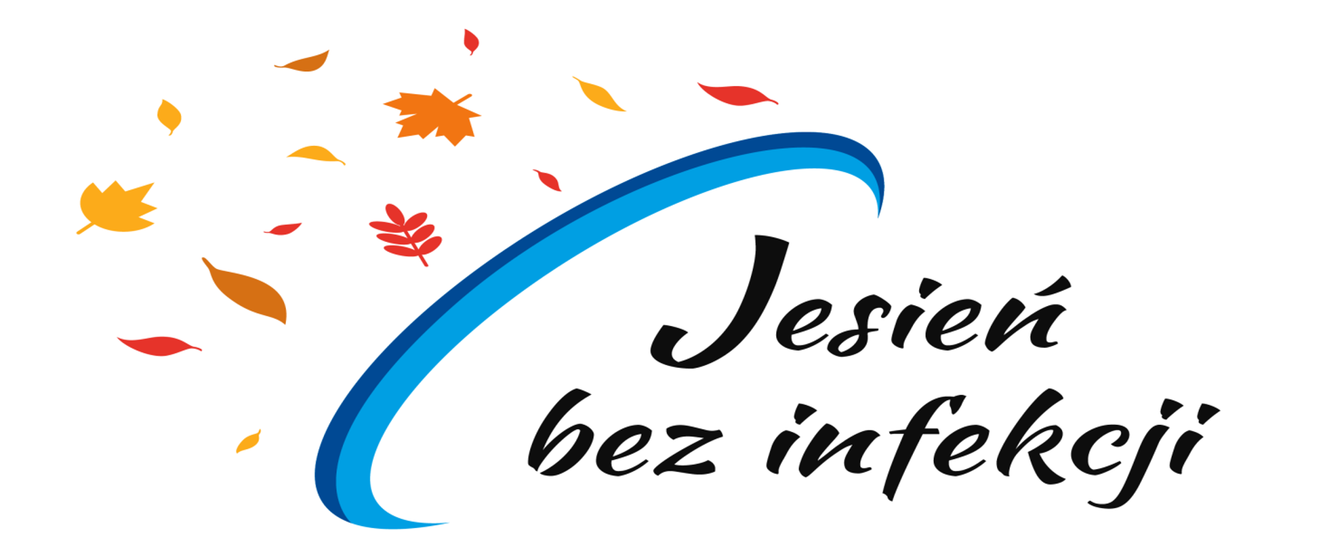 Grafika w formie logotypu Jesień bez infekcji jesienne liście, napis.