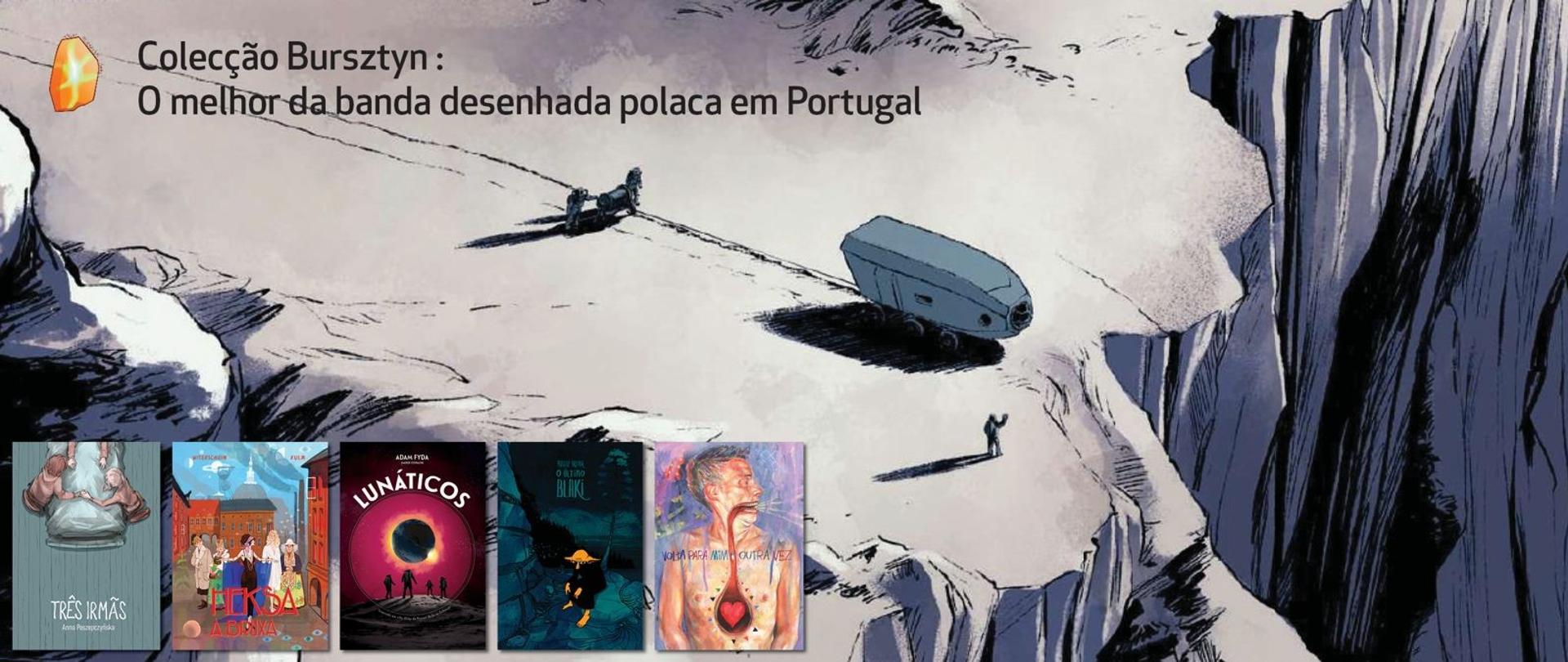 Fragment rysunku z komiksu. W dolnej części grafiki znajdują się okładki komiksów.