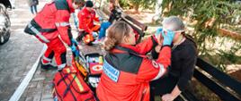 Ratownicy medyczni udzielają pomocy poszkodowanym dzieciom